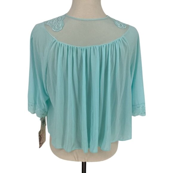Vintage 70s NWT Sz M Shadowline Lace Trim Short Boudoir Jacket Robins Egg Blue - Picture 6 of 7